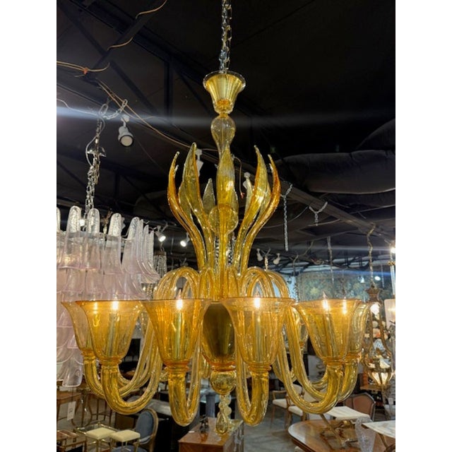 Modern Vintage Amber Colored Murano Glass Chandelier With 12 Arms For Sale - Image 3 of 7