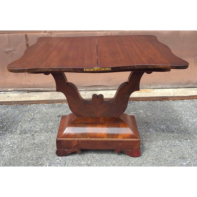 19th C. American Empire Mahogany Foldtop Console Table Card Table, Circa 1840s For Sale - Image 4 of 16