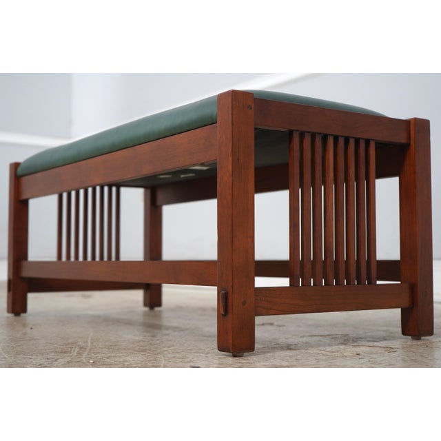 2000 - 2009 Stickley Mission Cherry Leather Bench For Sale - Image 5 of 16