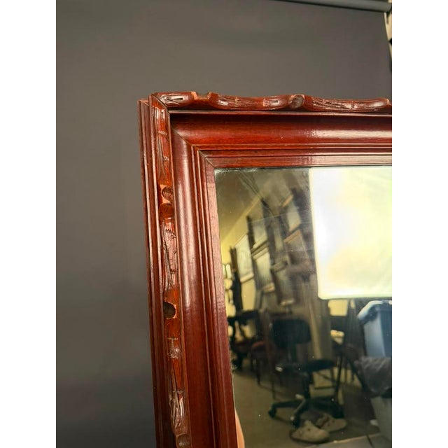 Wood Mid-20th Century Mahogany-Toned Wall Mirror With Faux Bois Trim, Circa 1950 For Sale - Image 7 of 10