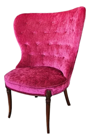 Vintage Magenta Velvet Wingback Slipper Chair Vanity Boudoir Chair 37” H