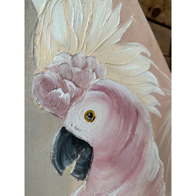 Pink 1980’s Coastal Tropical Cockatoo Oil Painting Signed Walcutt For Sale - Image 8 of 13