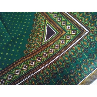 Vintage 1970s Javanese Cotton Print Green Brown & Gold Batik Fabric- 1.75 Yards For Sale