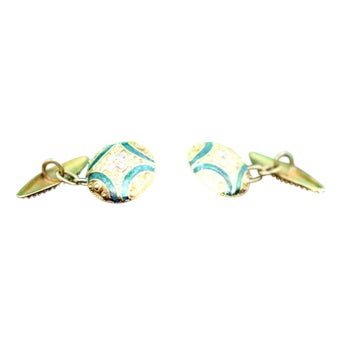 Gold Cufflinks with Enamelled Reliefs, Set of 2 For Sale