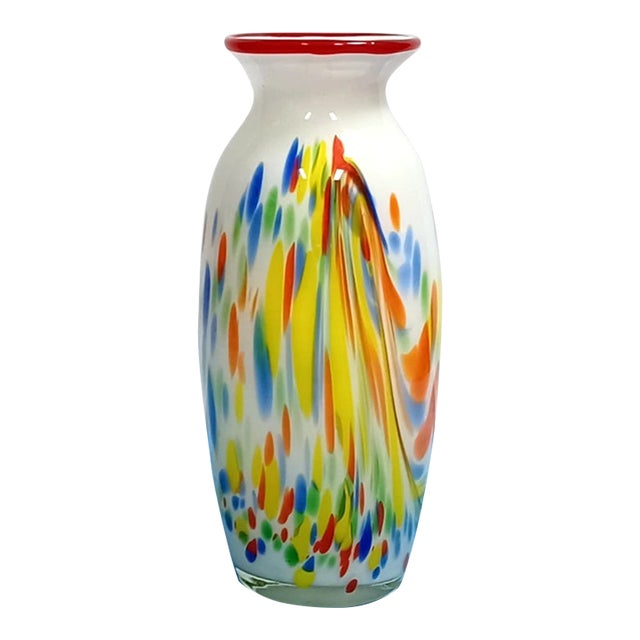 Vintage MCM Murano Style Confetti Italian Hand-Blown Art Glass Vase 12" Tall For Sale