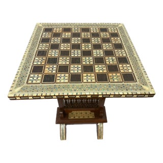 Handmade Arabic Folding Chess Table – Solid Wood & Mother of Pearl Inlay For Sale