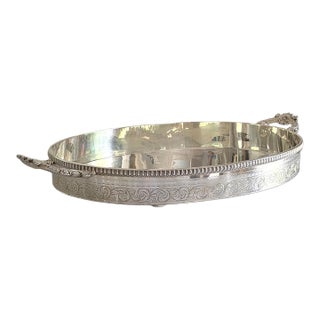 1876 Victorian Elkington & Co. Silver-Plated Gallery Tray With Heraldic Crest For Sale