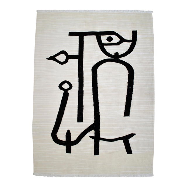 Paul Klee - Lady Apart (Dame Abseits) Inspired Silk Hand Woven Area Wall Rug 4′3″ × 5′9″ For Sale