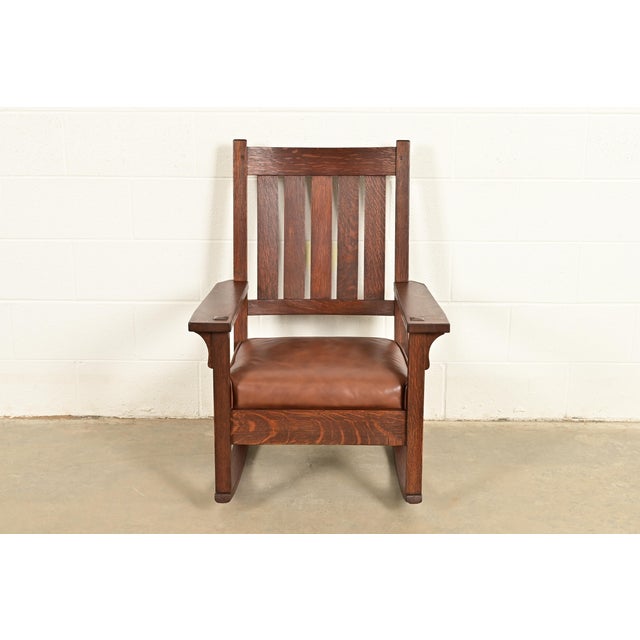 A gorgeous antique Mission or Arts & Crafts period rocking chair By Gustav Stickley (signed with red decal) USA, Circa...