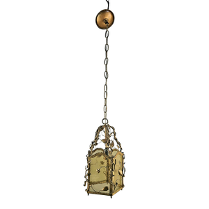 Vintage Ornate Italian Tole Floral Glass Panels Lantern Light Fixture