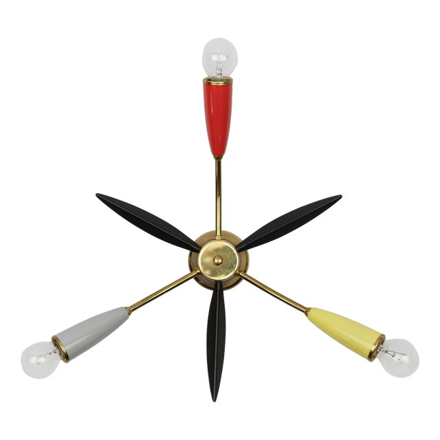 Mid-Century Modern Multicolored 3-Armed Brass Sputnik Lamp, 1950s For Sale