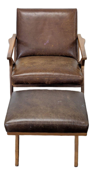 Crate & Barrel Mid-Century Lounge Chair and Ottoman Set