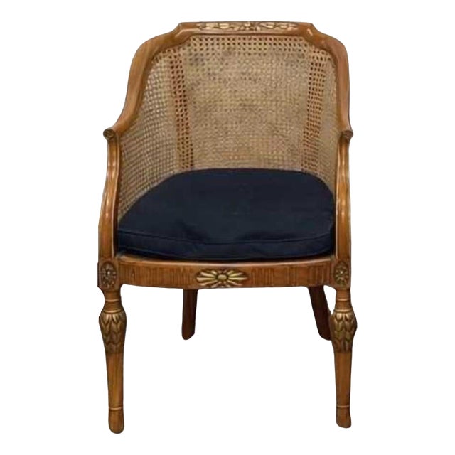 Antique Satinwood Gilt Bergère Tub Chair, 1800s For Sale