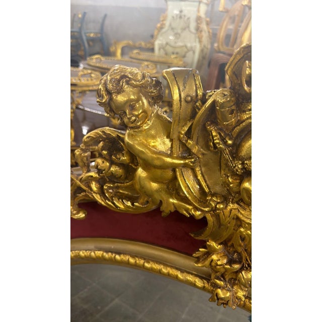 1960s Vintage Cherub Grand Mirror Wall hanging 55"W Burgundy For Sale - Image 5 of 6