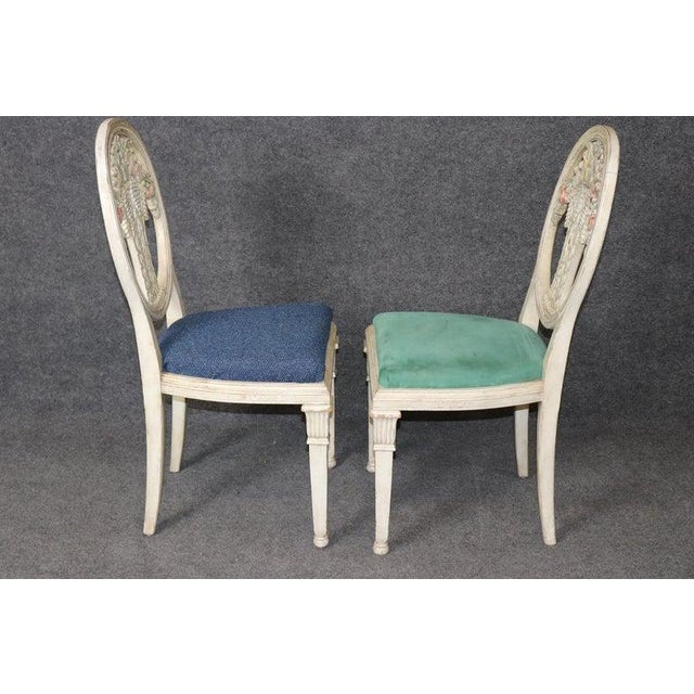 Wood Rare Set of 6 Directoire Dining Chairs With Elaborate Carved Backs For Sale - Image 7 of 17