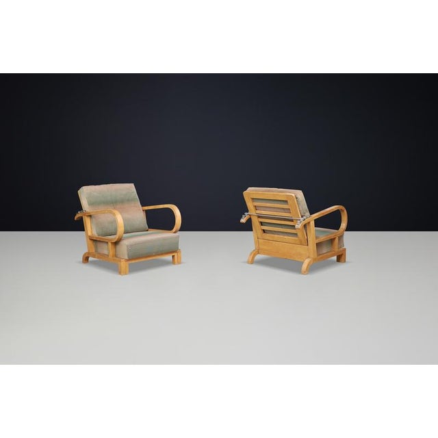 Wood Art Deco Reclining Lounge Chairs in Birch, 1930s, Set of 2 For Sale - Image 7 of 10