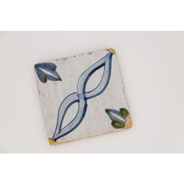 Baroque 18th Century Antique Portuguese Blue, White, Green and Brown Baroque Tile For Sale - Image 3 of 9