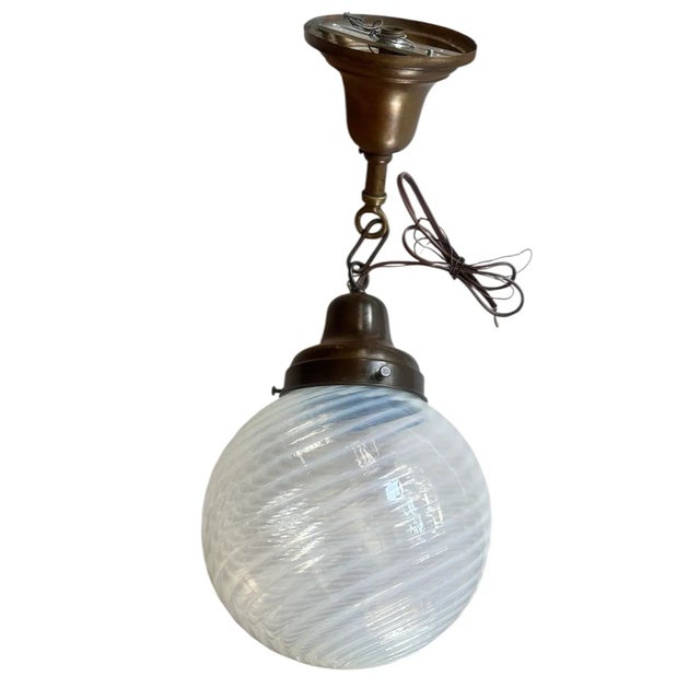 Phoenix Swirl Art Glass Pendant on Old Brass Holder, Circa 1910 For Sale - Image 4 of 4