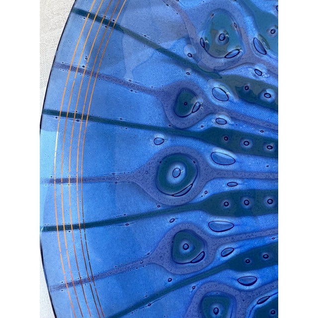 Glass Mid Century Modern Monumental 17” Fused Glass “Peacock” Charger by Higgins Studio For Sale - Image 7 of 11