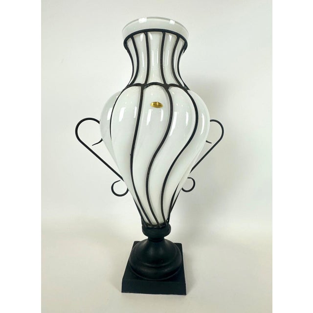 1980s Large Caged Blown Glass Amphora Footed Vase by Leśna Huta, Poland, 1980s For Sale - Image 5 of 14