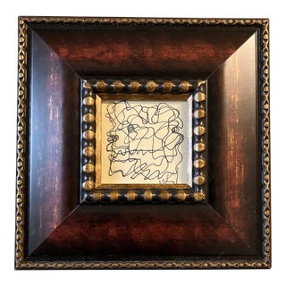 1980’s Original Wayne Cunningham Abstract Small Ink Drawing Framed Signed For Sale