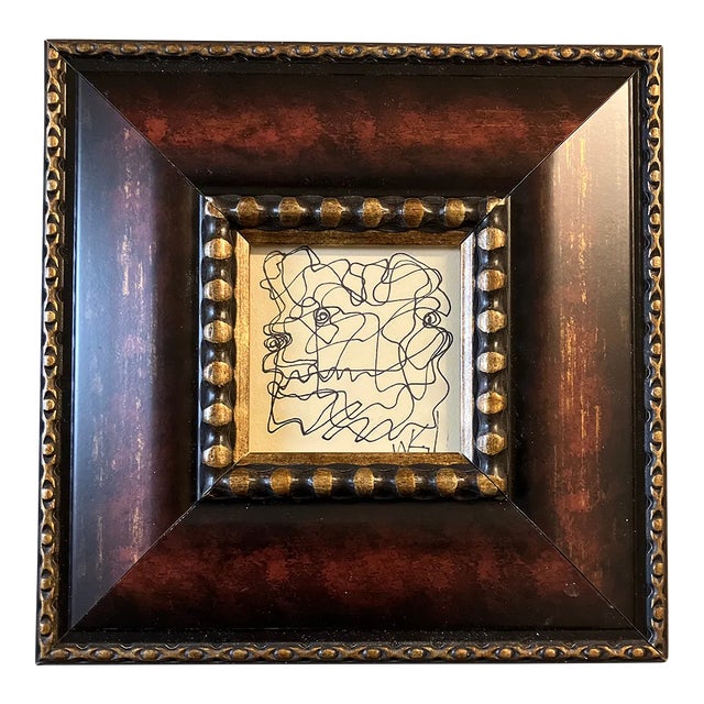 1980’s Original Wayne Cunningham Abstract Small Ink Drawing Framed Signed For Sale