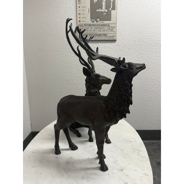 Abstract Majestic Antlered Resin Reindeer Sculptures, Pair For Sale - Image 3 of 12