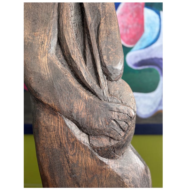 Wood Nicole Bridier, The Zézé Player, Direct-Carved Sculpture, 1992–93, 147CM Tall For Sale - Image 7 of 10