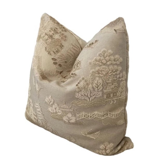 Add a little chinoiserie to your decor! A timeless pagoda motif on substantial upholstery weight viscose/linen fabric. A...