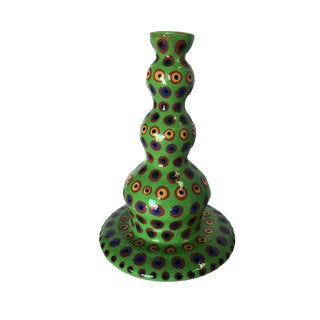 California Art Pottery Green Candlestick Holder by Lynda Feman Circa 1998 For Sale