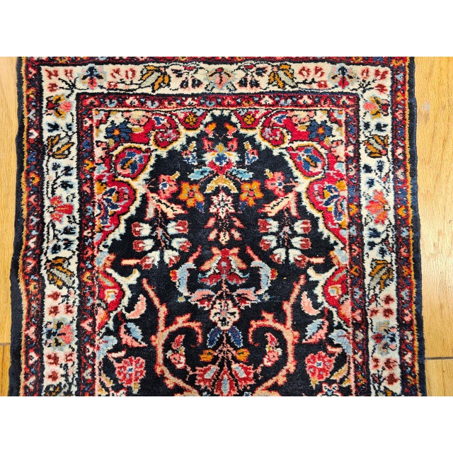 Vintage Persian Bakhtiari Tribal Runner, Hand-Knotted Wool, Floral Bouquets & Medallions, Navy & Ivory, 3x12 For Sale - Image 12 of 16