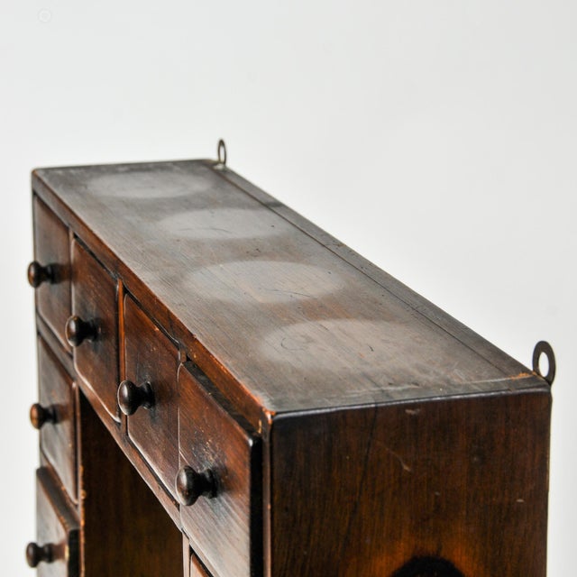 Antique Wall Hanging Apothecary Cabinet With 16 Small Drawers For Sale - Image 11 of 16