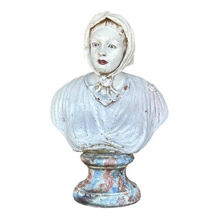 Vintage Boho Glazed Terra Cotta Bust of Female For Sale