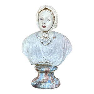 Vintage Boho Glazed Terra Cotta Bust of Female