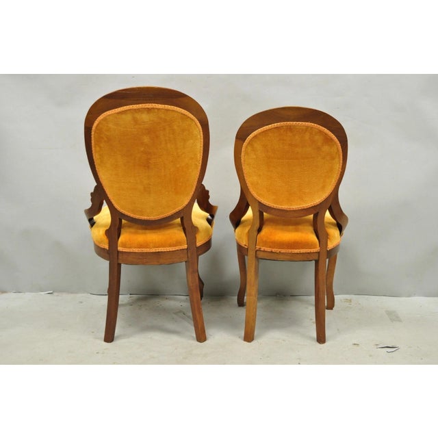 Antique Eastlake Victorian Carved Walnut Orange Parlor Side Chairs - A Pair For Sale - Image 12 of 13