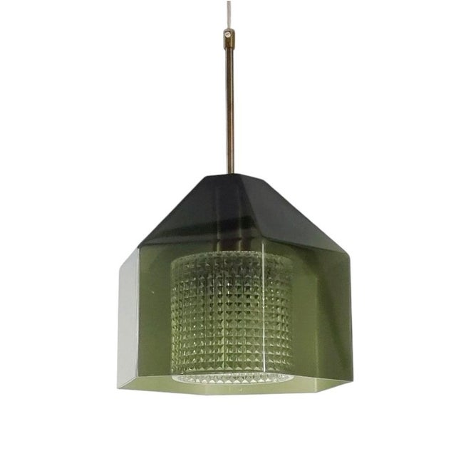 Mid-Century Modern Scandinavian Glass and Brass Ceiling Light attributed to Carl Fagerlund for Orrefors, Sweden, 1960s For Sale - Image 9 of 9