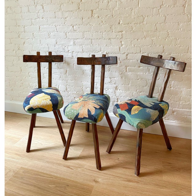 1950s French Brutalist Primitive Upholstered Chairs, Set of 6 For Sale - Image 4 of 12