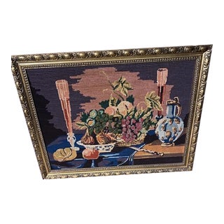 French Tapestry. Vintage French Tapestry Framed Needlepoint With Beading For Sale