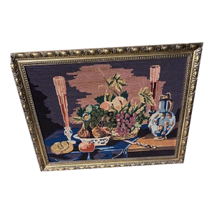 French Tapestry. Vintage French Tapestry Framed Needlepoint With Beading