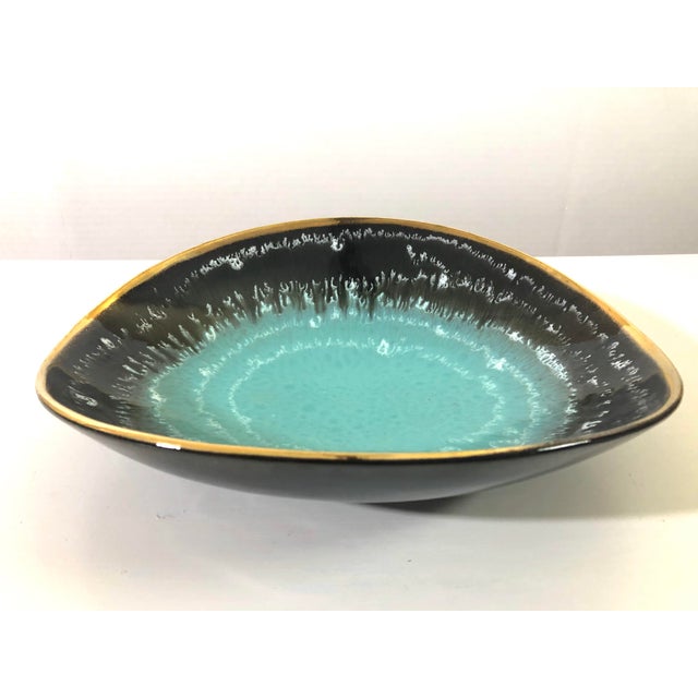 Mid Century German Pottery Decorative Bowl W/24k Gold Rim For Sale - Image 4 of 10