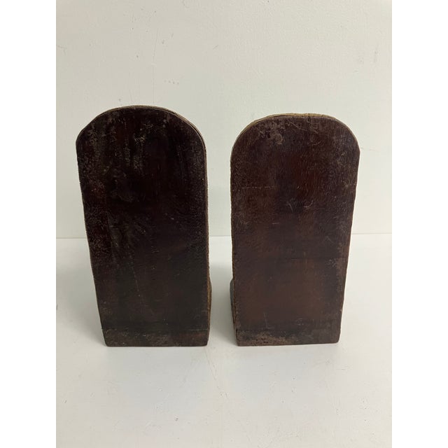Mid 20th Century Vintage Carved Wooden Elephant Bookends With Brass Inlay – Pair For Sale - Image 5 of 10