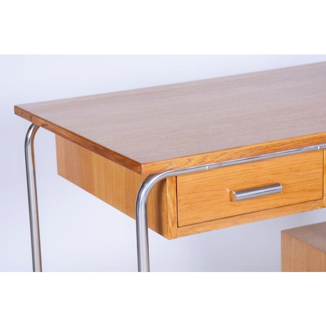 Bauhaus Writing Desk in Oak, Chrome-Plated Steel, Germany, 1930s For Sale - Image 12 of 17