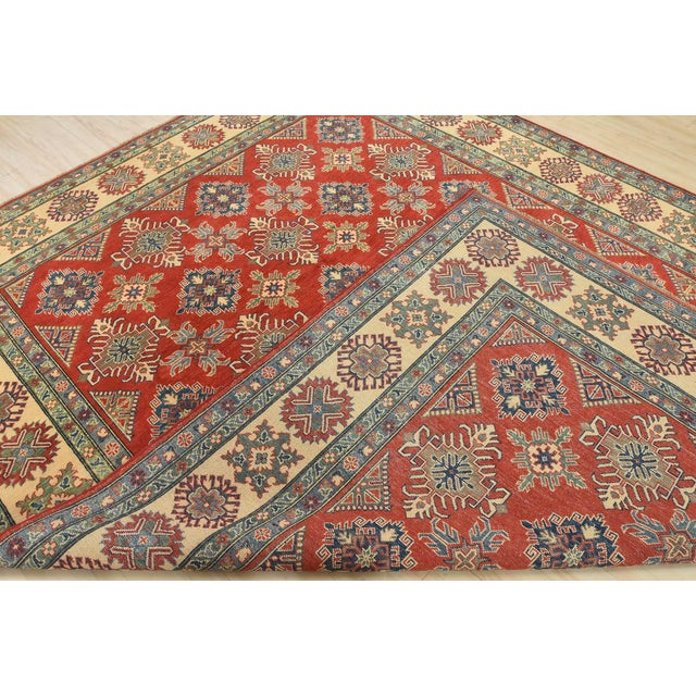 Kazak Rug 9’2” X 11’9” Red Wool Tribal Hand-Knotted Oriental Carpet For Sale - Image 14 of 15