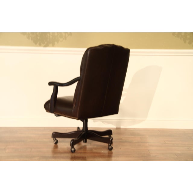 2020s Tufted Brown Leather Executive Swivel Chair With Brass Nailhead Trim and Casters For Sale - Image 5 of 17