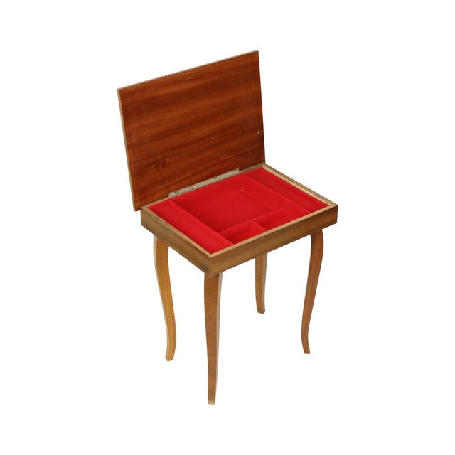 Italian music box table in the style of Sorrento, small wooden table with floral inlay, the top folds open, inside there...