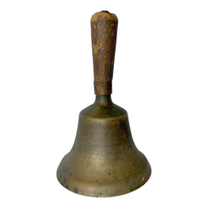 Antique Brass School Bell With Wooden Handle