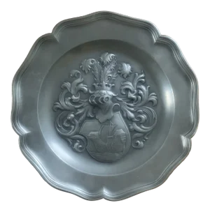 Vintage European Pewter Wall Plate With Coat of Arms