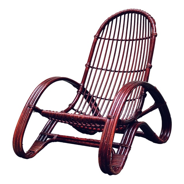 Vintage Chair in Bamboo and Rattan by Tito Agnoli, 1960 For Sale