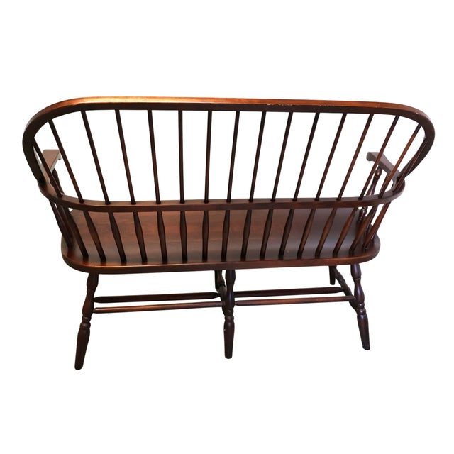 American Vintage American Continuous Bow Poplar Windsor Settee Bench For Sale - Image 3 of 7