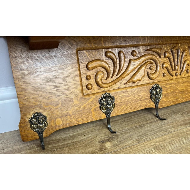 Vintage French Carved Oak Wall Mounted Six Hooks For Sale - Image 5 of 11